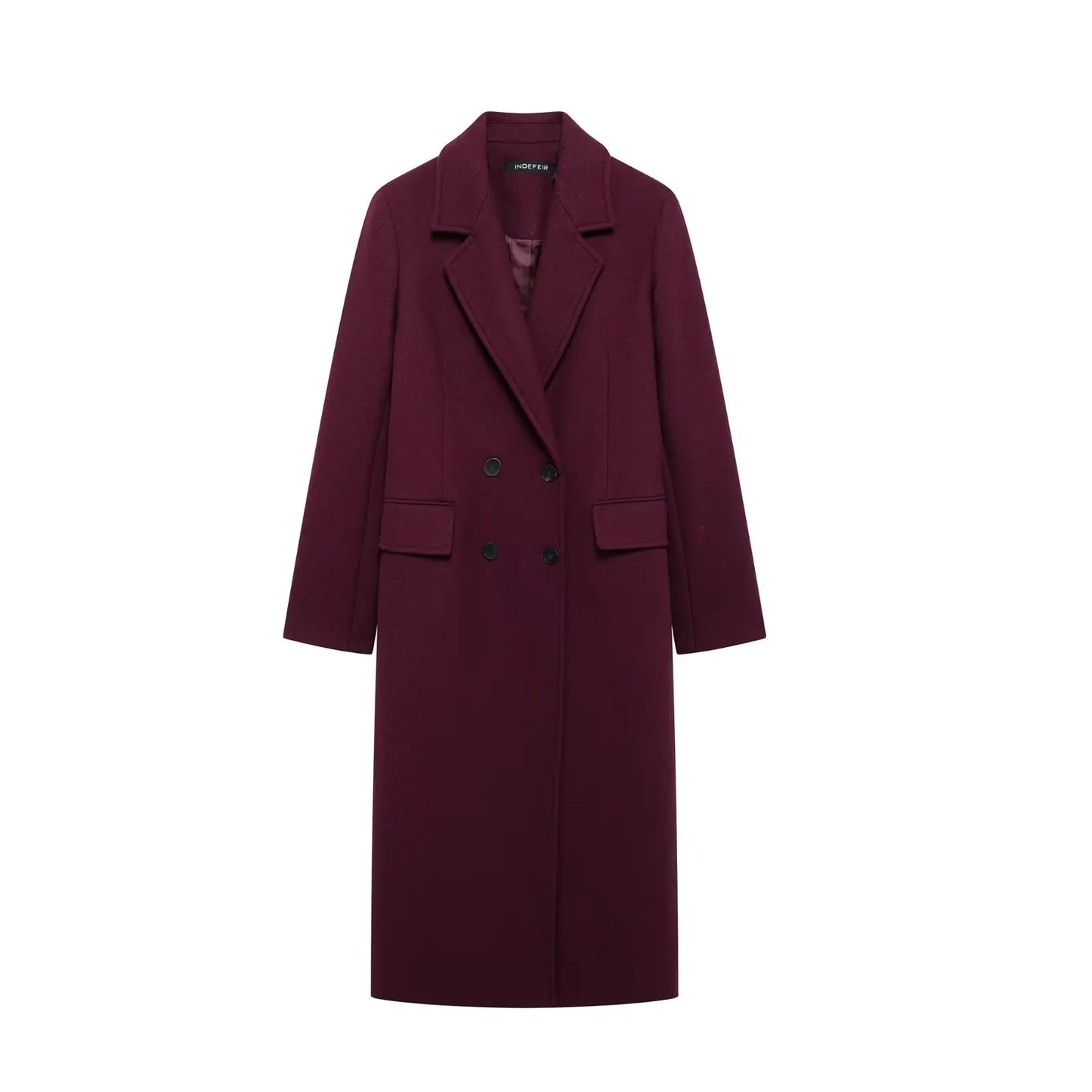 Burgundy Woolen Coat Double Breasted