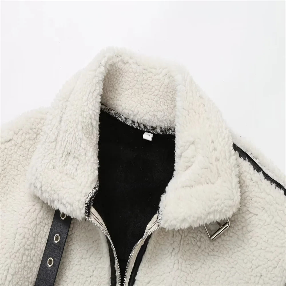 Faux Lamb Wool Contrast Jacket