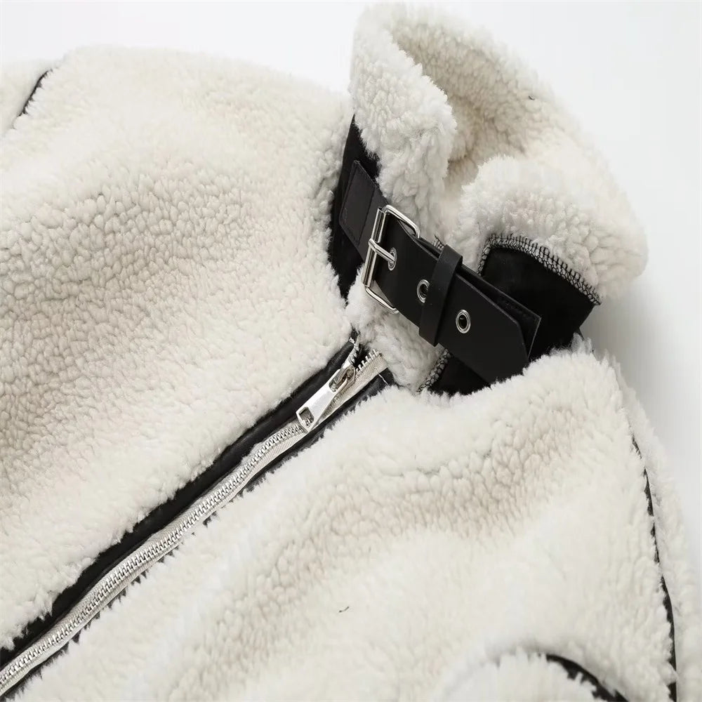 Faux Lamb Wool Contrast Jacket