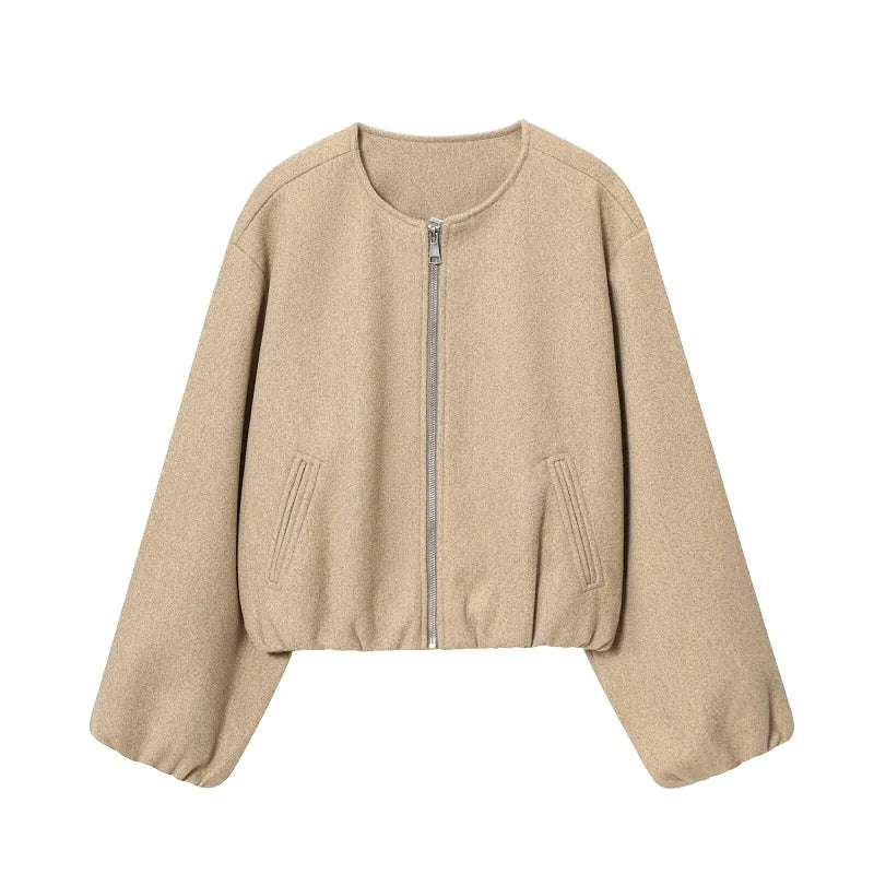 Zip up Round neck Bomber Jacket