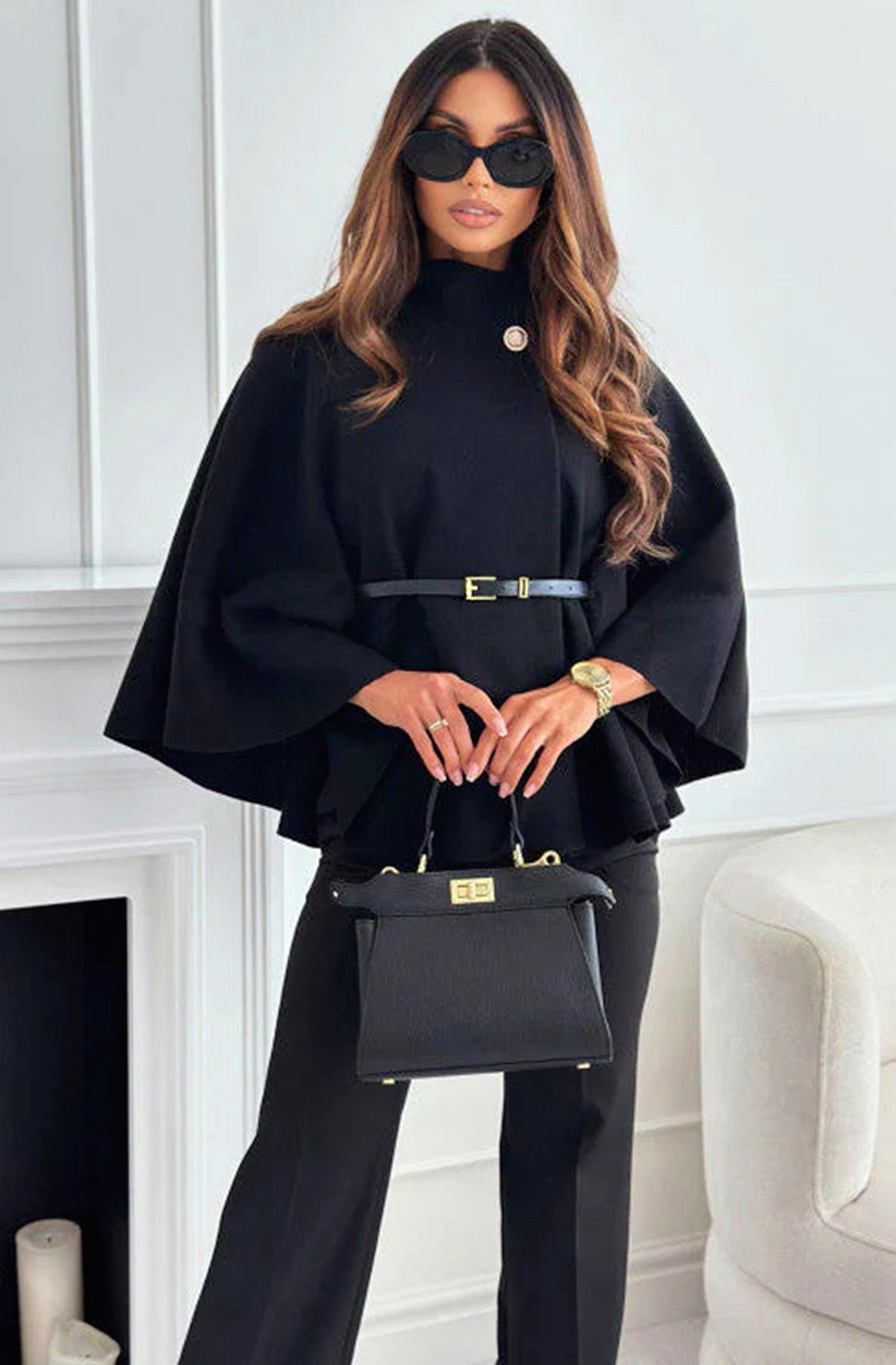 Belted Button Detail Poncho One size fits 8-14