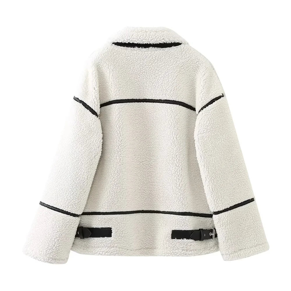 Faux Lamb Wool Contrast Jacket