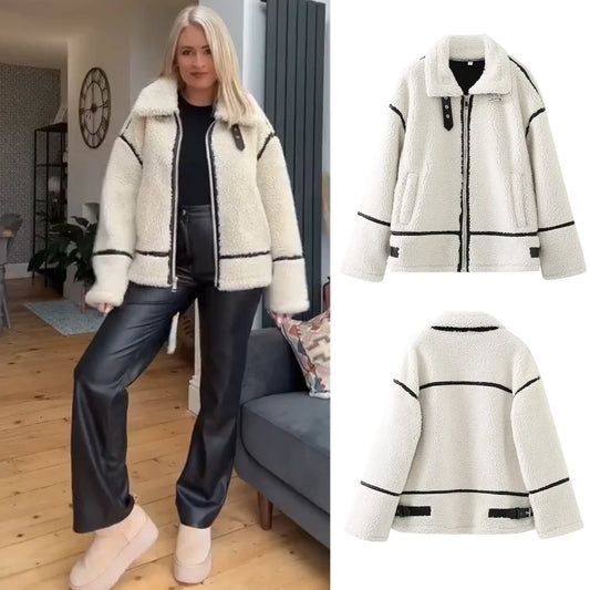 Faux Lamb Wool Contrast Jacket