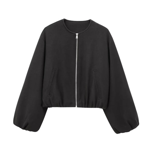 Zip up Round neck Bomber Jacket